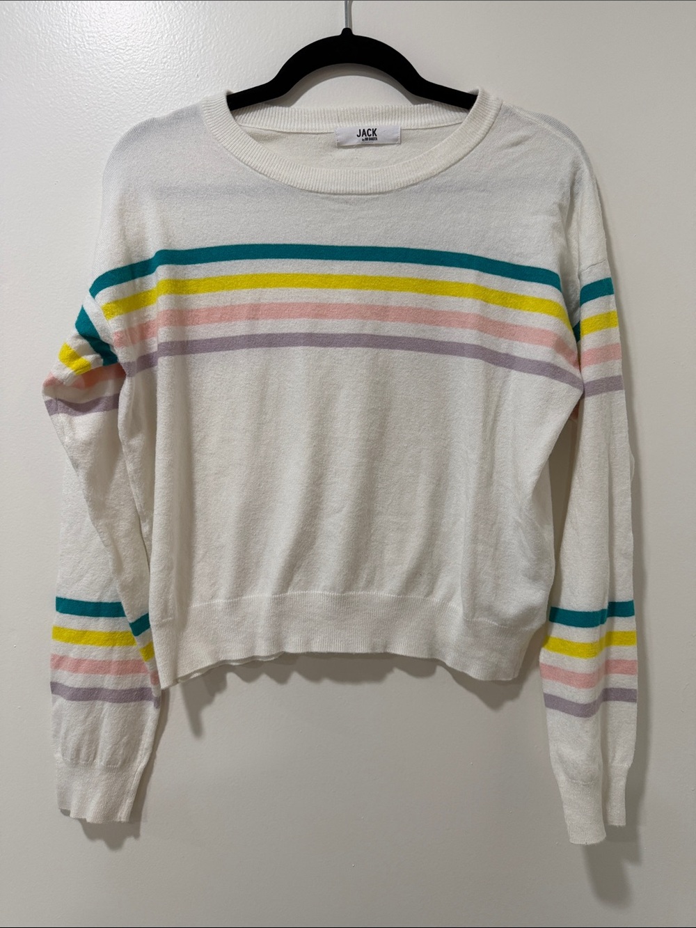 Jack by BB Dakota White Crewneck Stripe Sweater - Pastel Multi